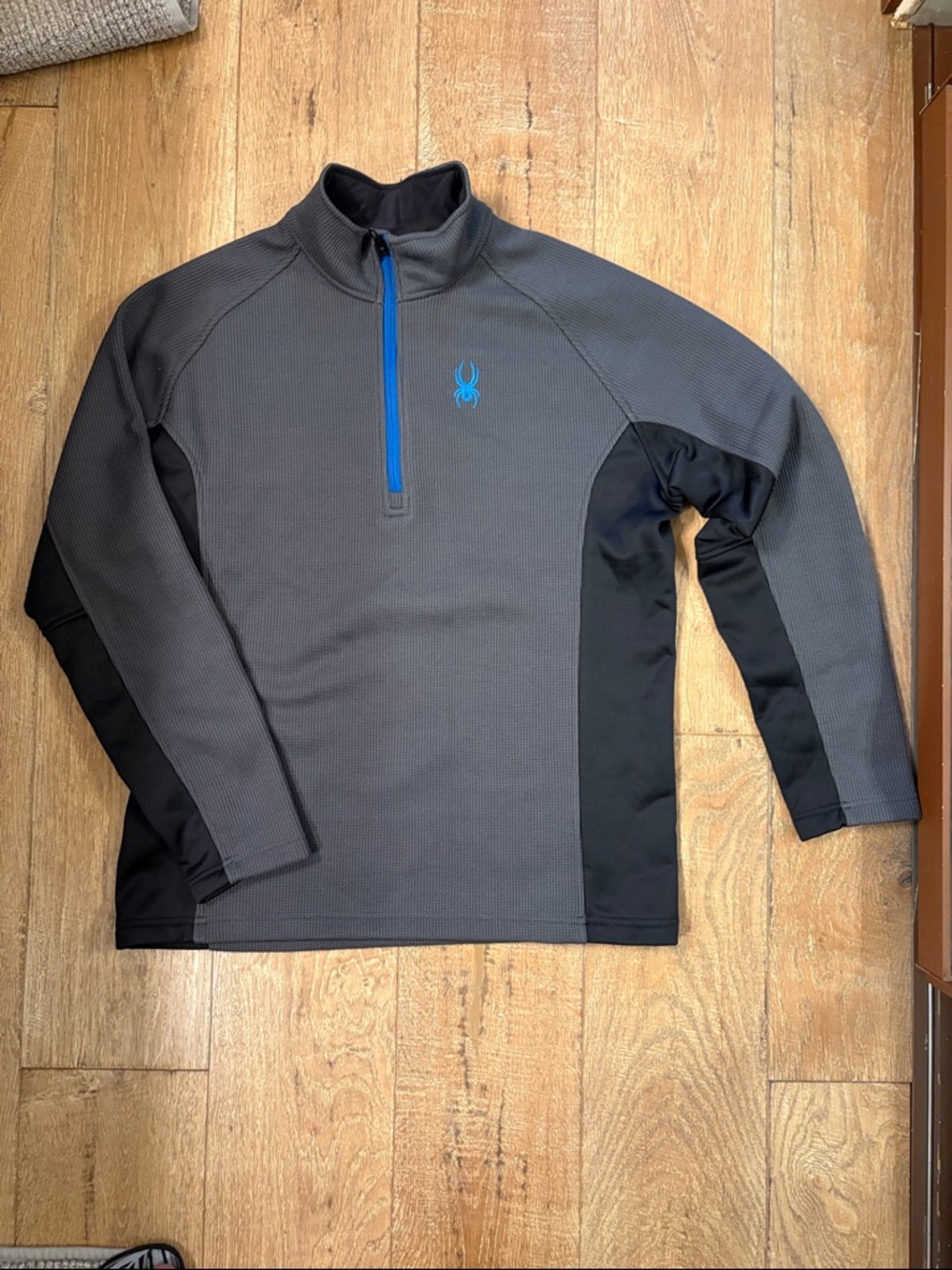 Spyder Waffle Gray & Black Half-Zip with Blue Logo Accent